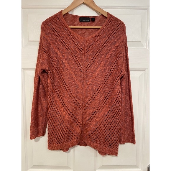 Attention‎ Y2K Open Knit Sweater V-Neck Long Sleeve Lightweight Long Tunic L - Picture 1 of 8